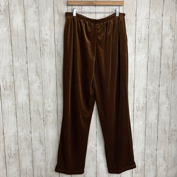 Blair Boutique Mid Rise Wide Leg Brown Velour Soft Cozy Pockets Pants Large - Picture 2 of 9